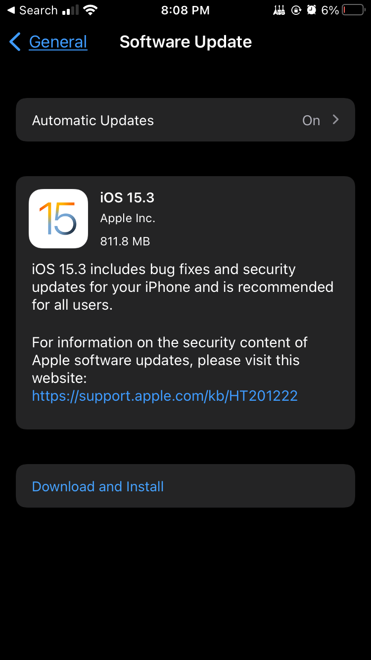iOS 15.3 update