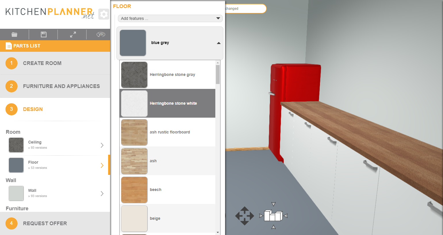 A Screenshot of Kitchenplanner.net's Design Options