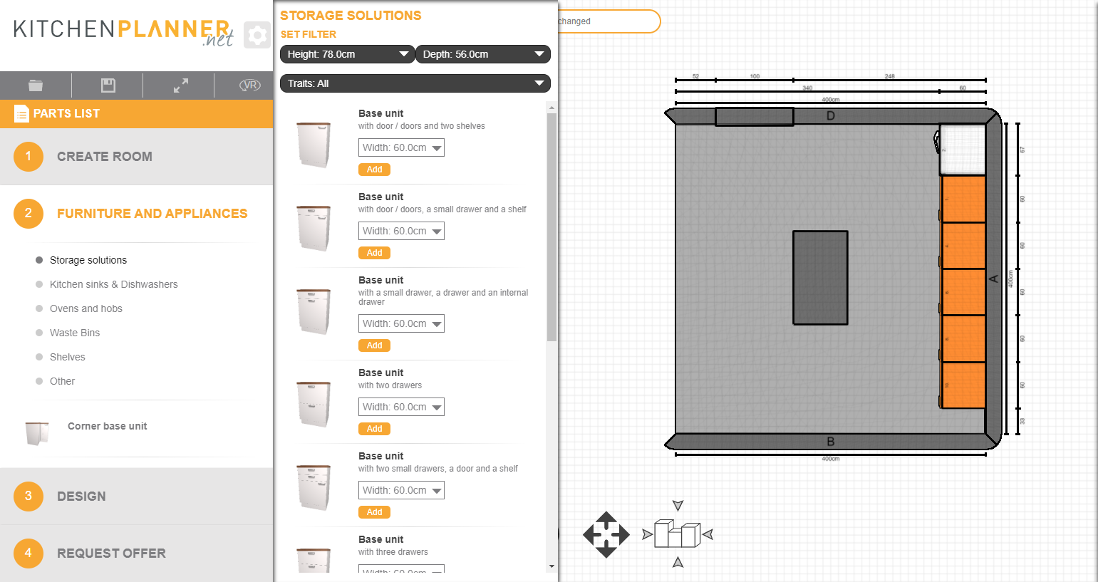 A Screenshot of Kitchenplanner.net's Furniture Options