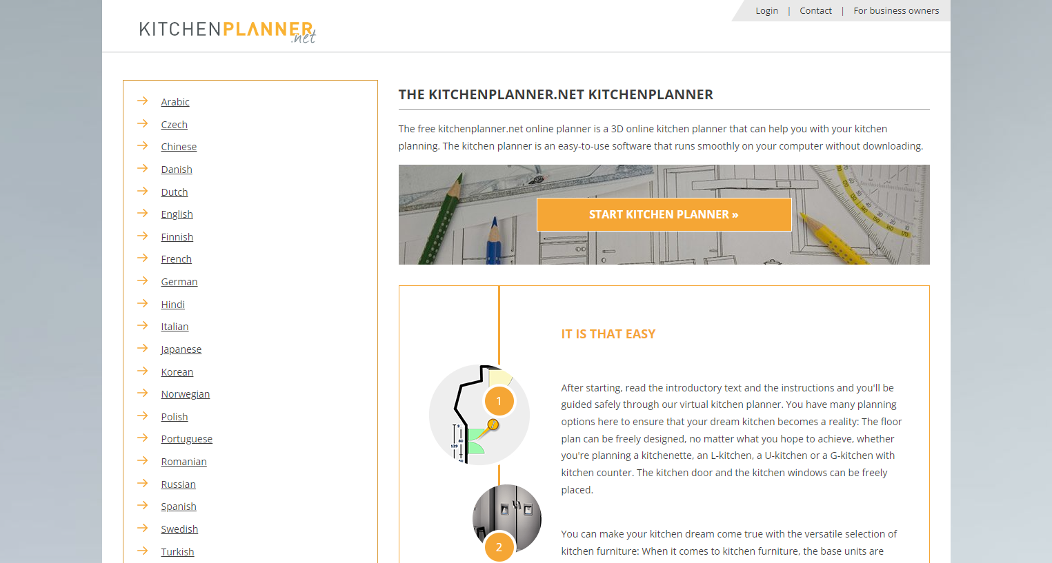 A Screenshot of Kitchenplanner.net's Landing Page