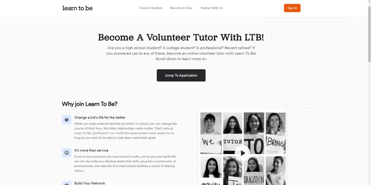 A visual for the Learn To Be tutor signup page