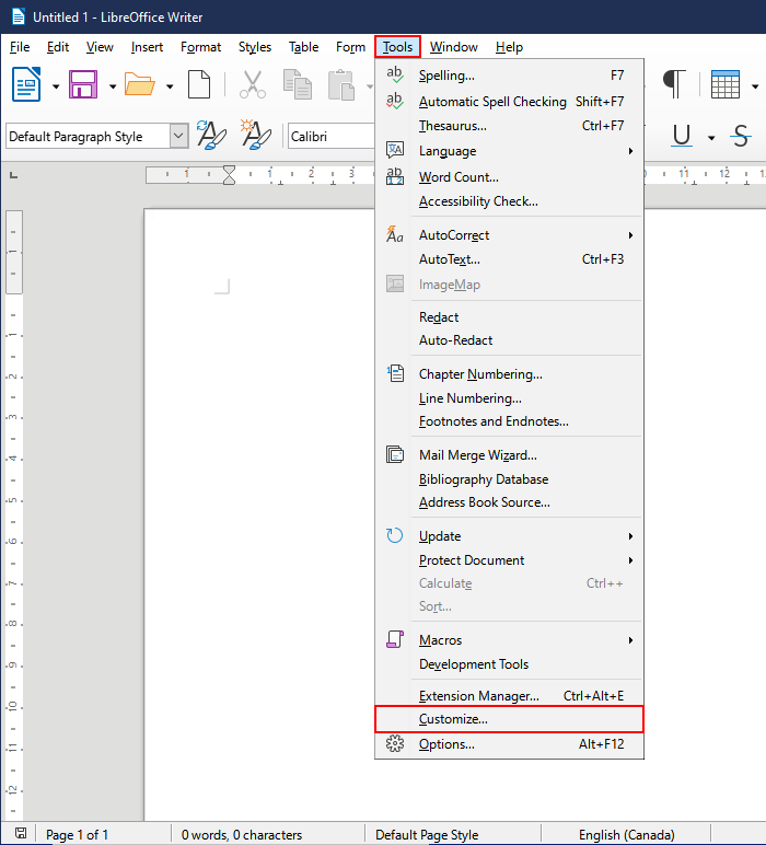 LibreOffice Customize Menu Highlighted
