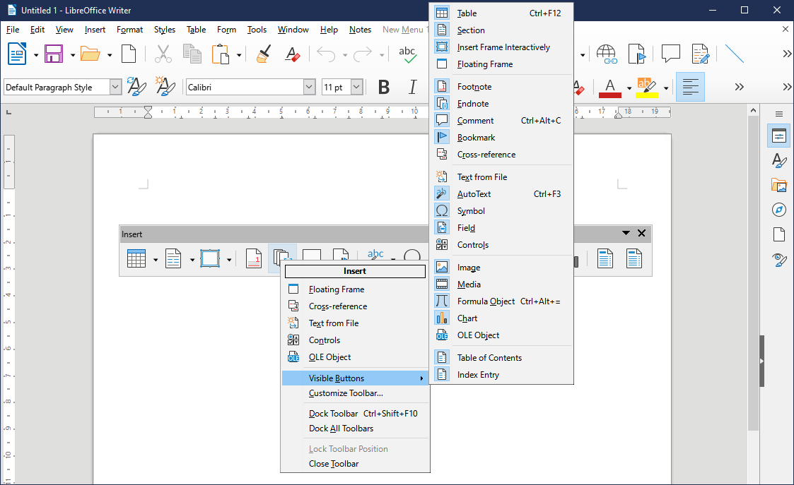 LibreOffice Quick Customize Toolbar Menu