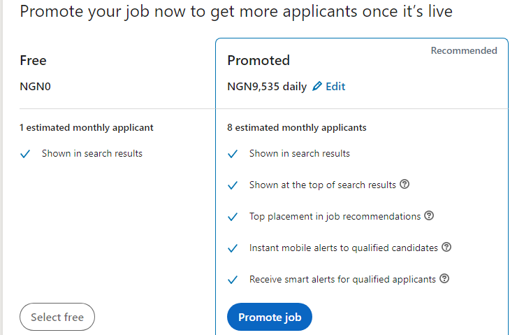 LinkedIn post a job Promote job
