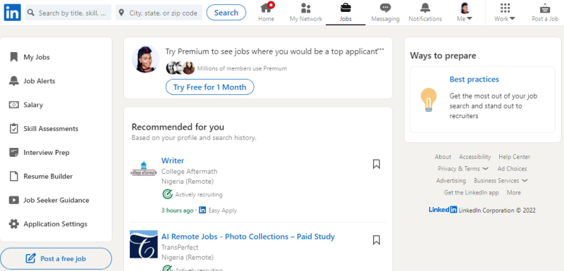 LinkedIn post a job click Jobs Post a job for free