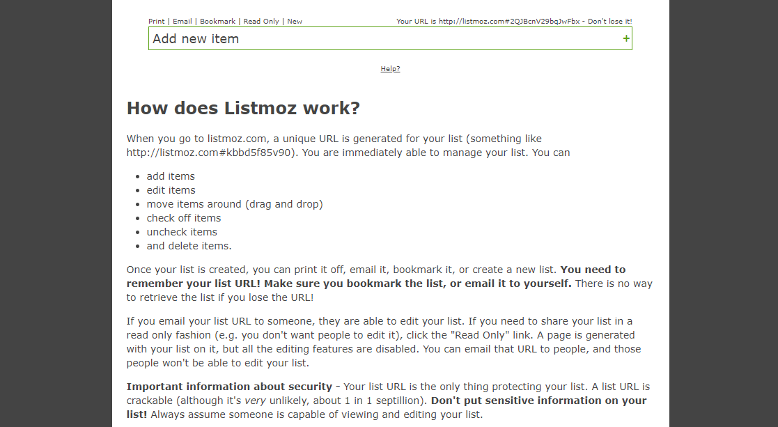 A Screenshot of Listmoz's Landing Page
