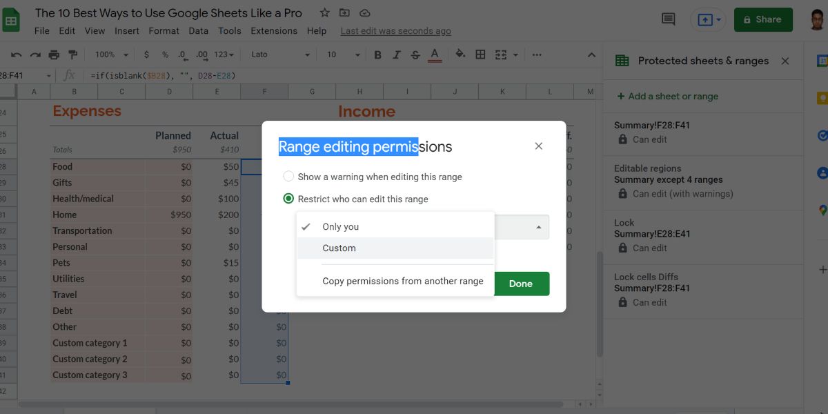Finalizing the cell locking on Google Sheets