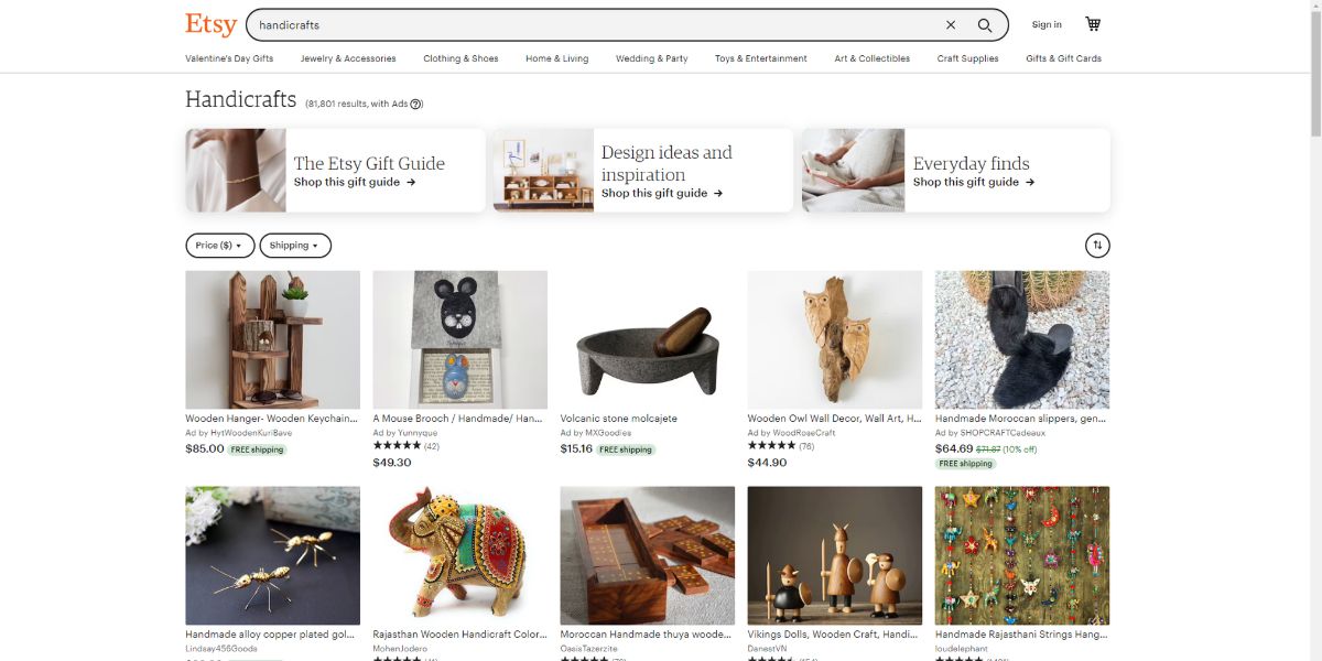An image showing small business handicrafts items on Etsy
