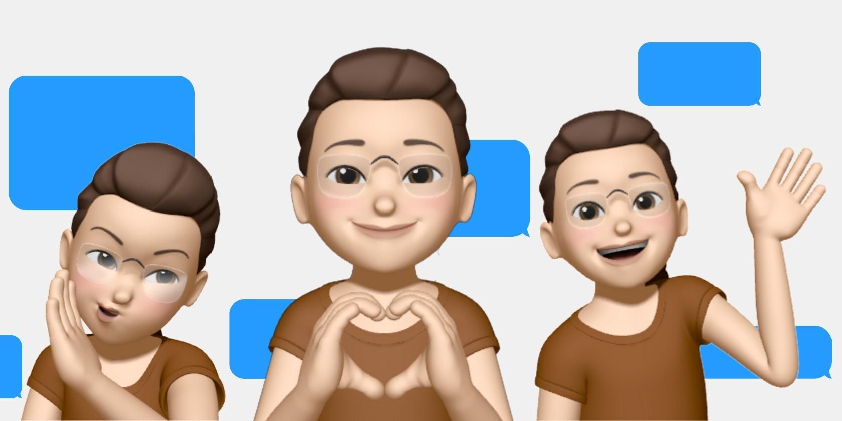 Memoji with message bubbles at the back