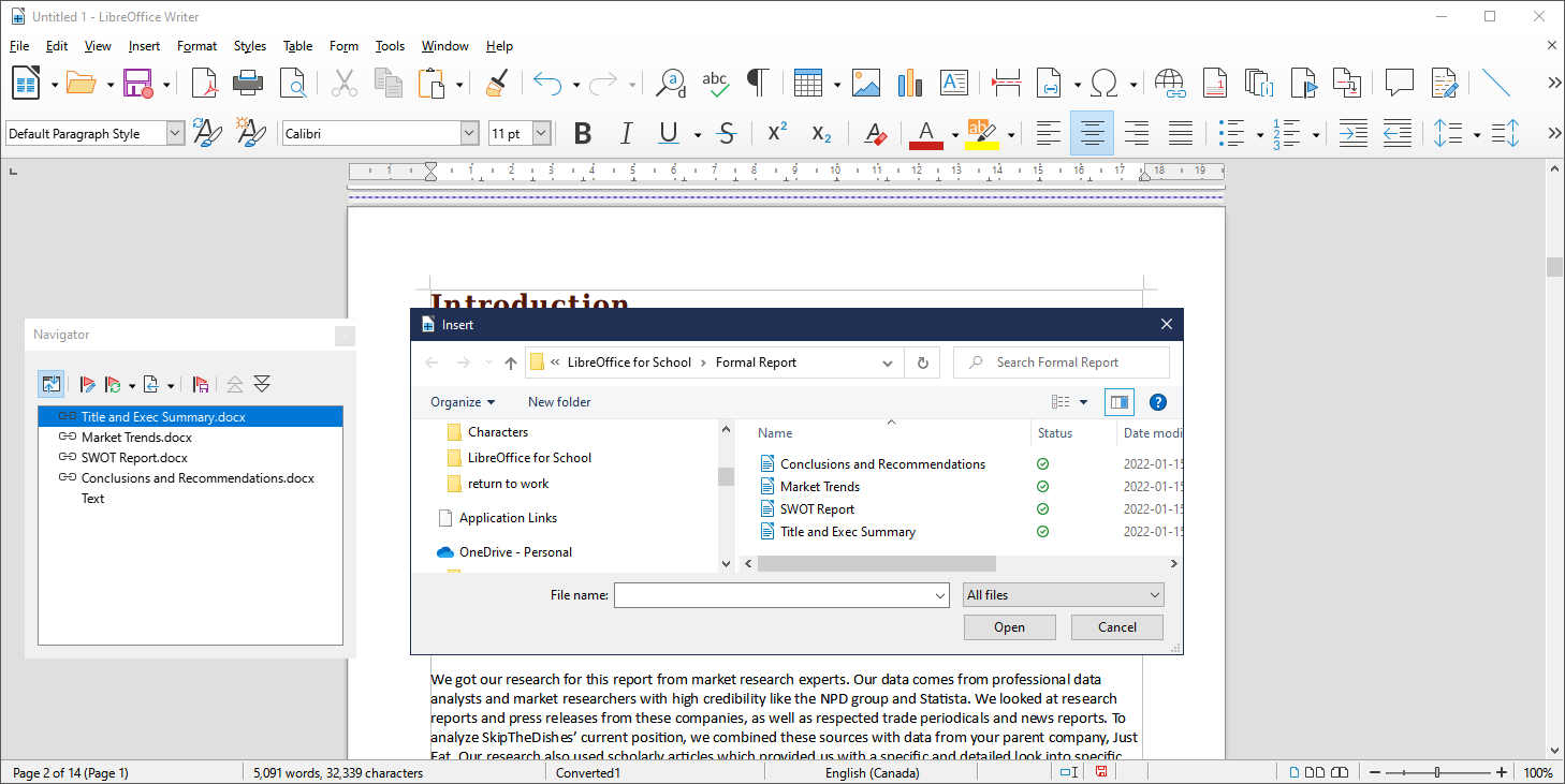Merging a group report in LibreOffice Writer