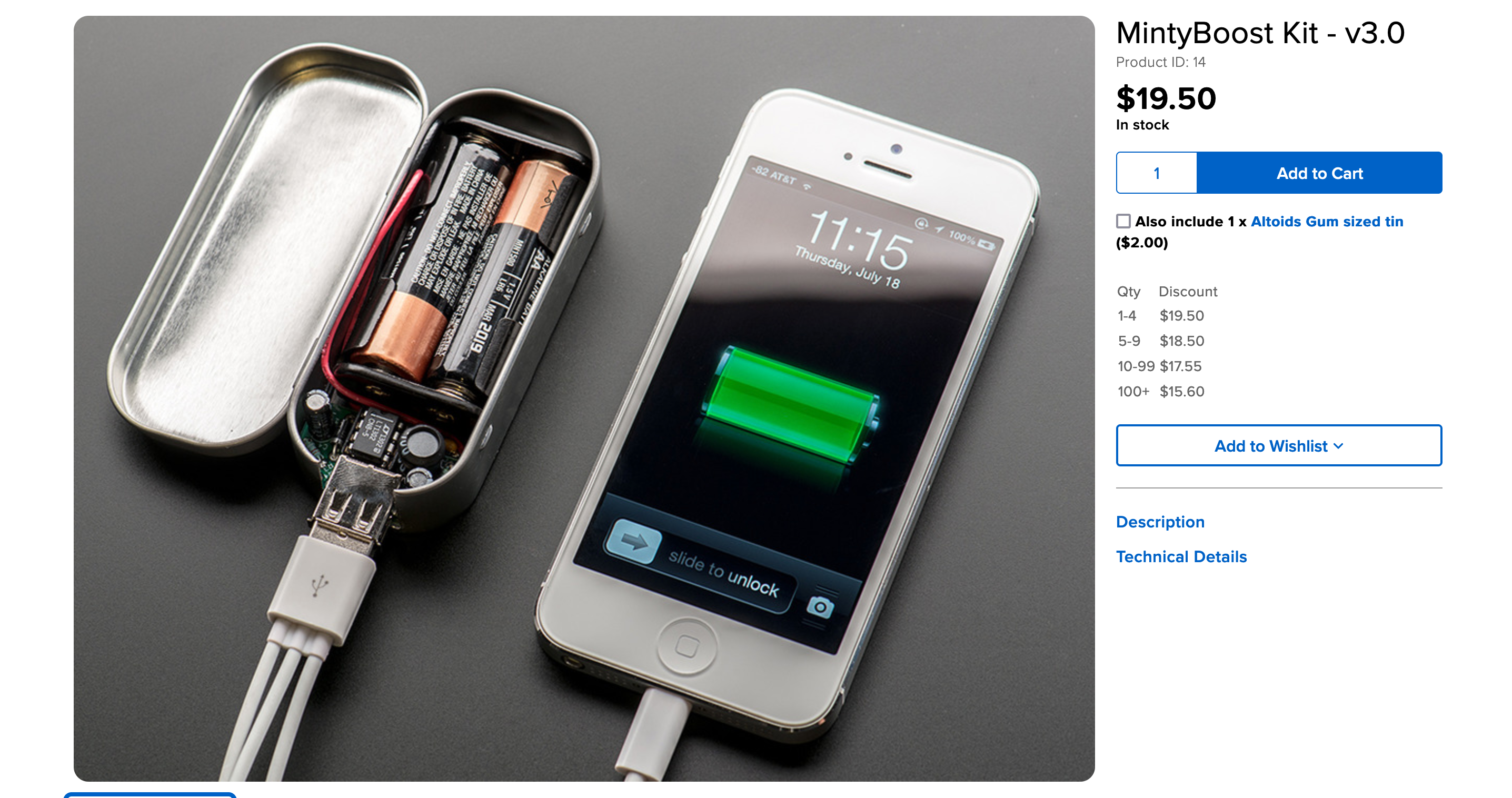 A screenshot of a phone plugged into a DIY AA electronic charging device—next to information about the build kit