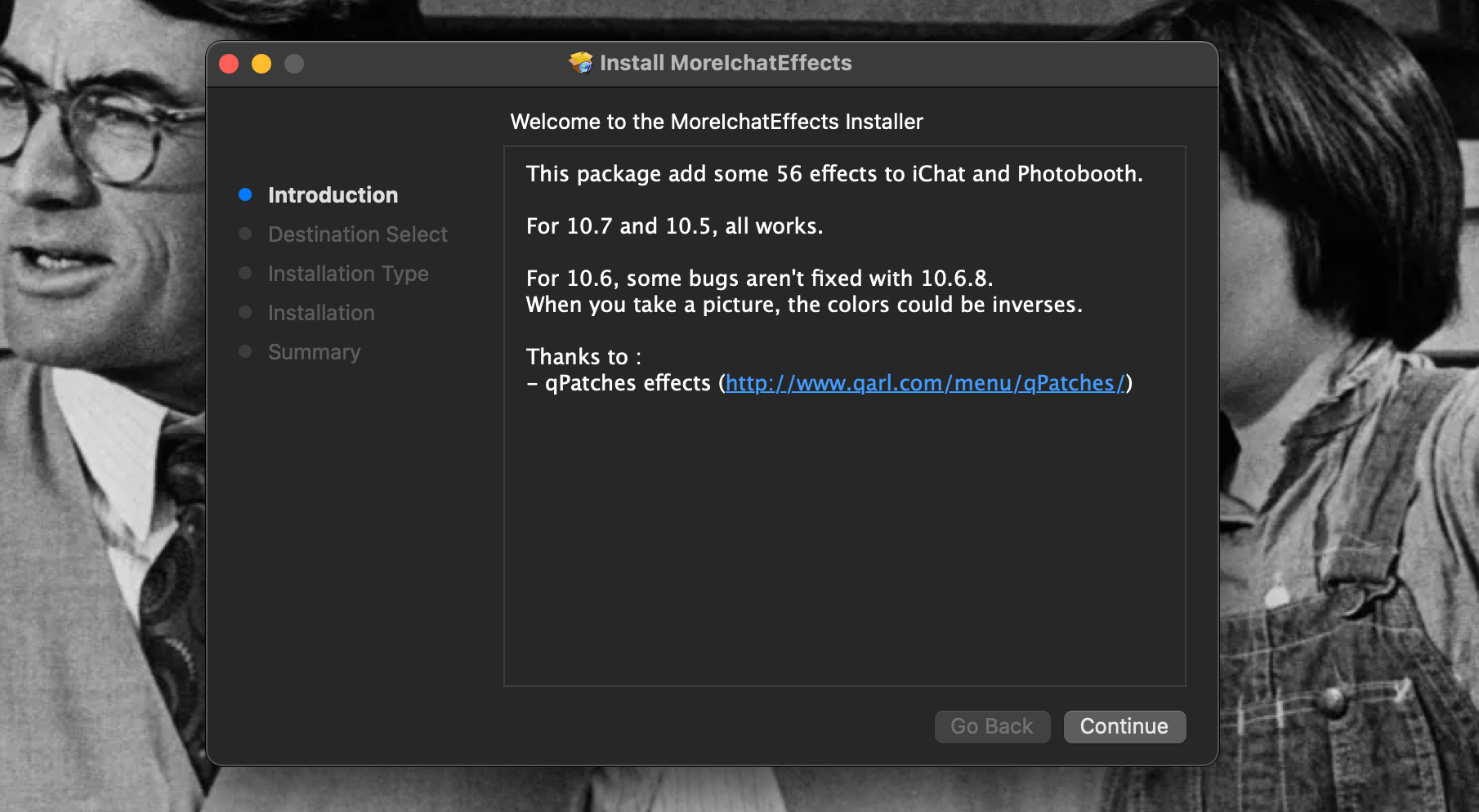 MoreIchatEffects installer open on Mac