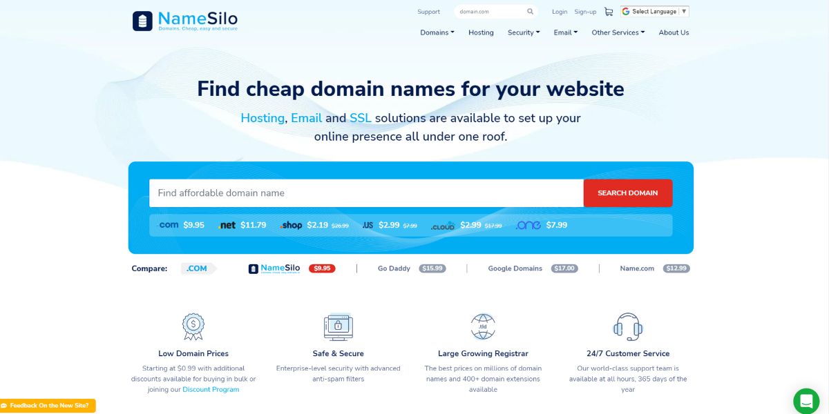 A visualization of the NameSilo website