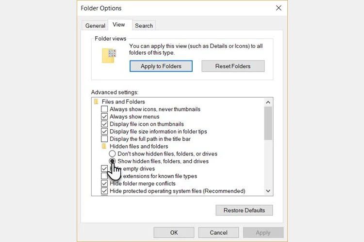 Reveal the hidden Netflix download folder from Folder Options in Windows 10