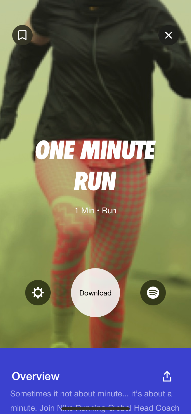 Nike Run Club app one minute run screen