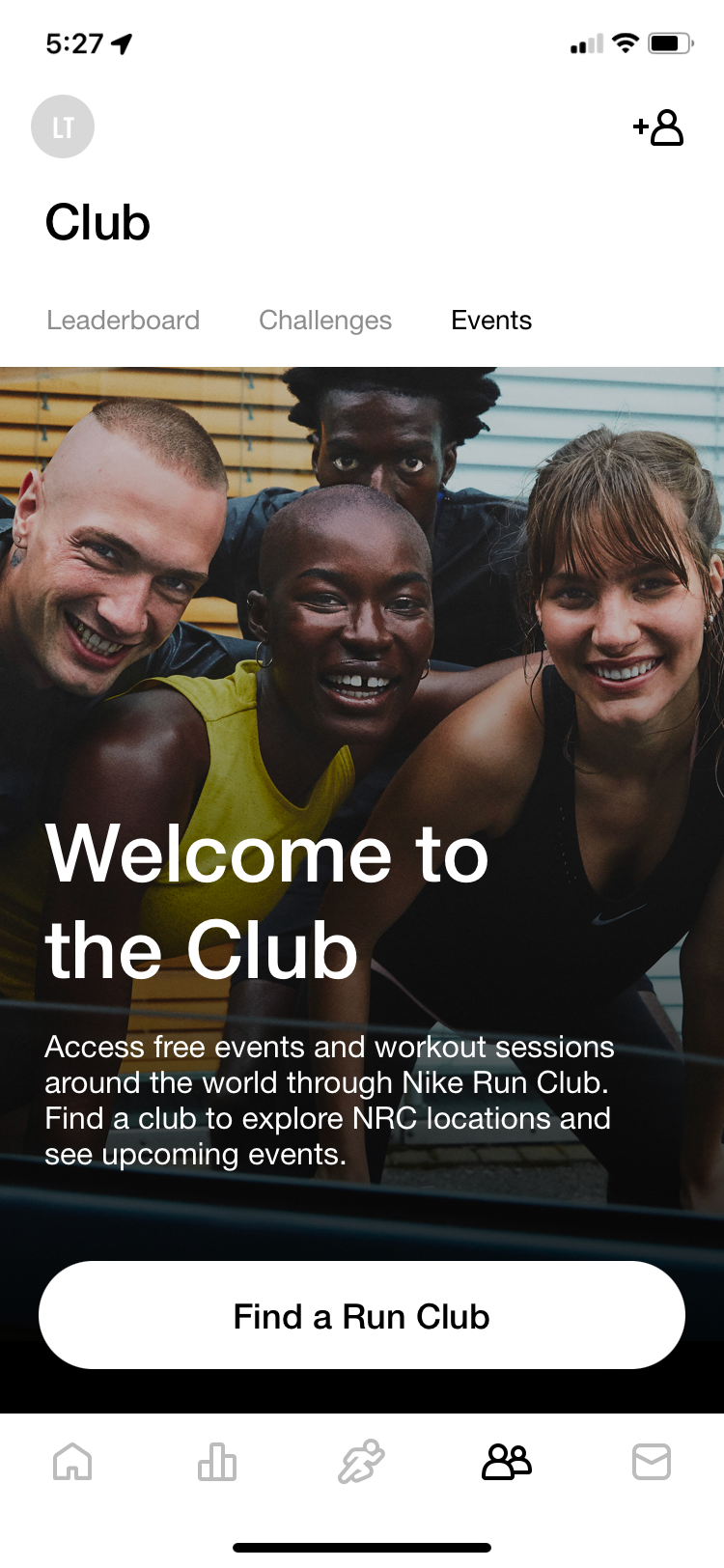 Nike Run Club app run club screen