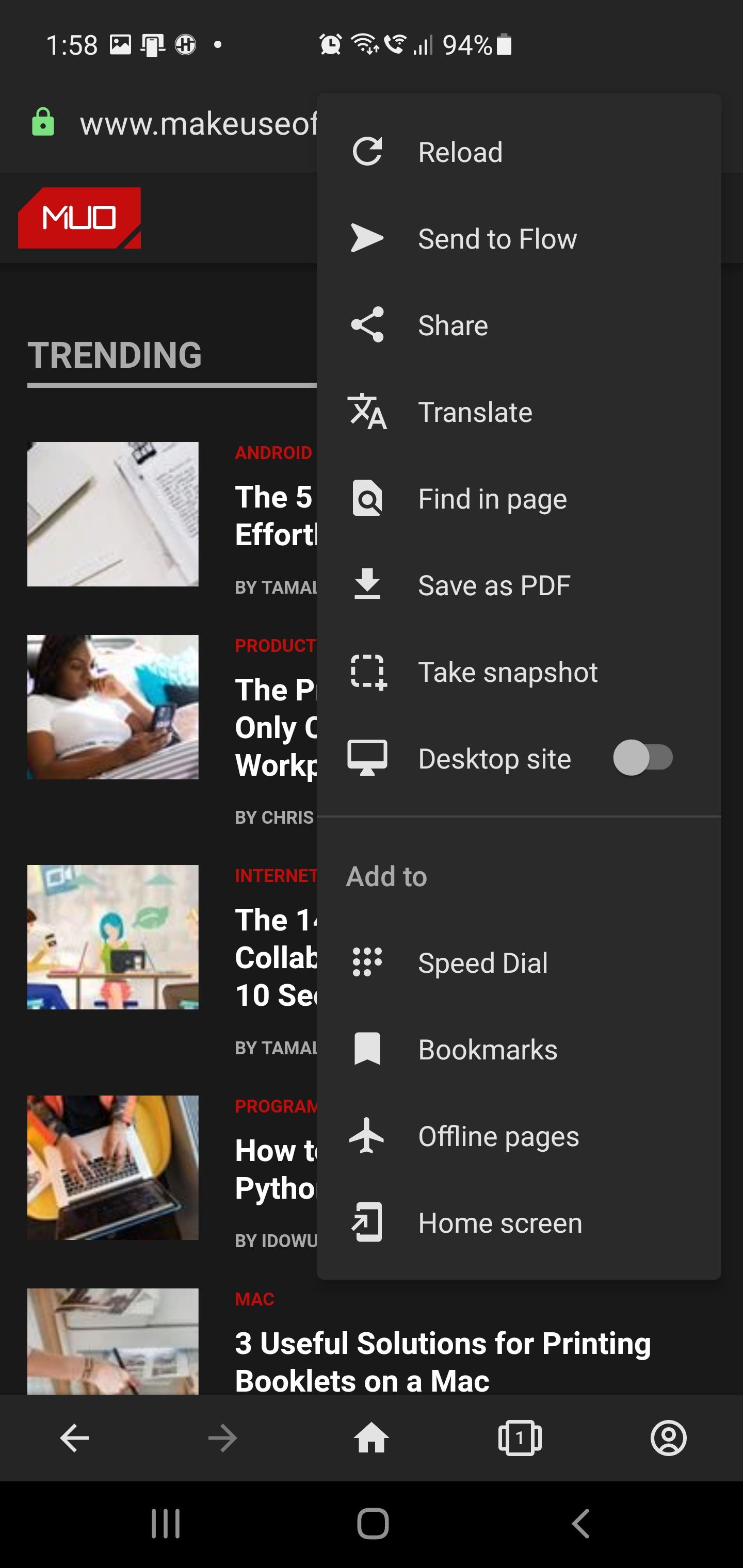 Opera Android Private Mode Take Snapshot