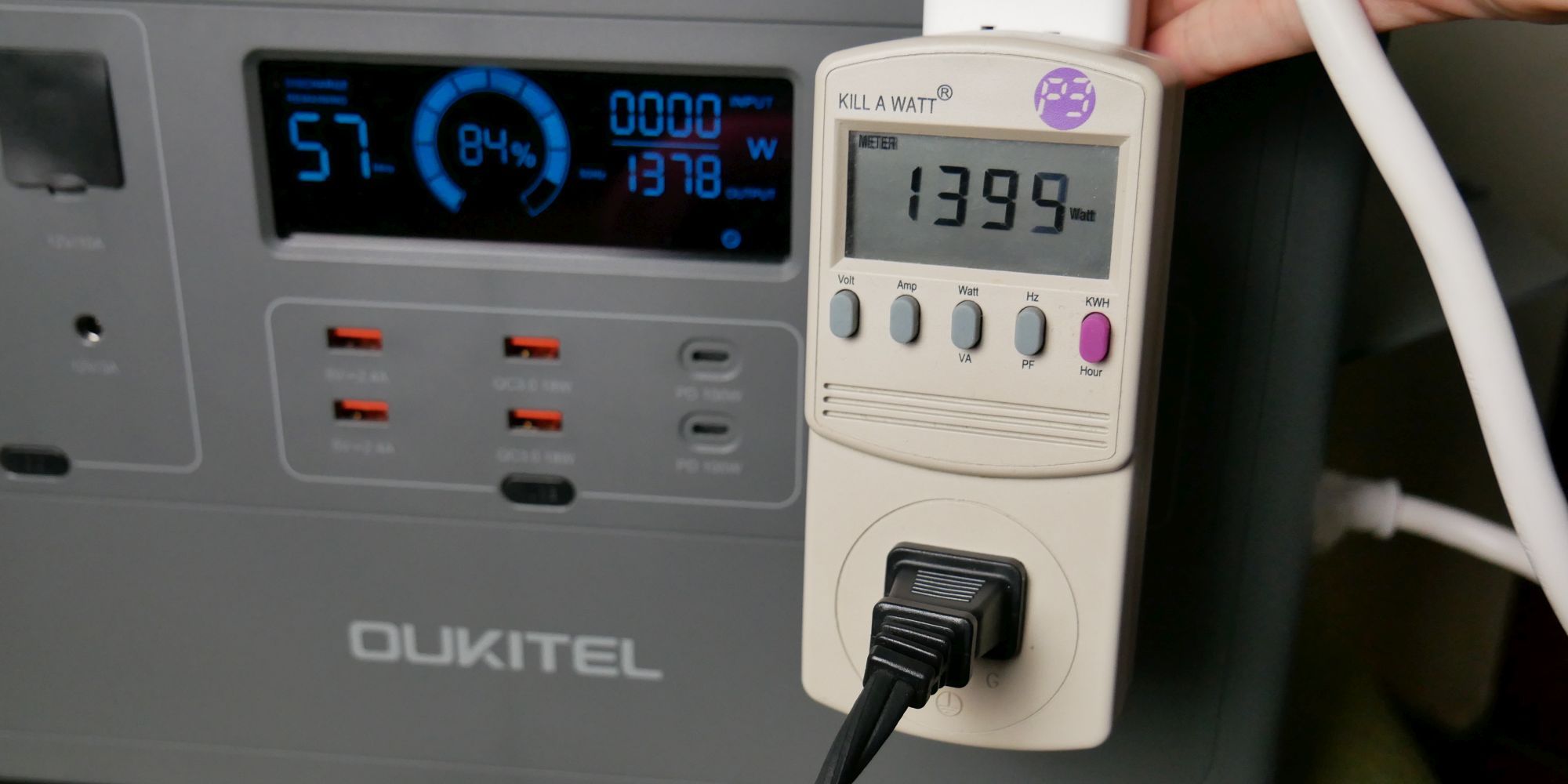 Oukitel P2001 output charge vs wattage meter output charge.