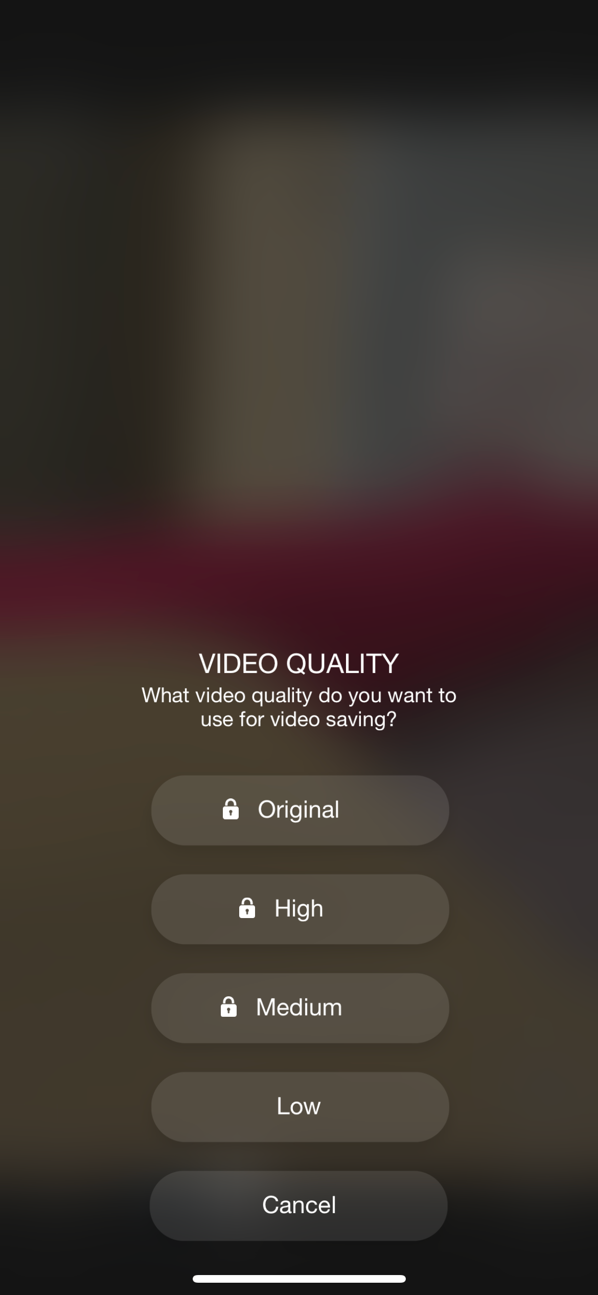 Pausecam video quality options