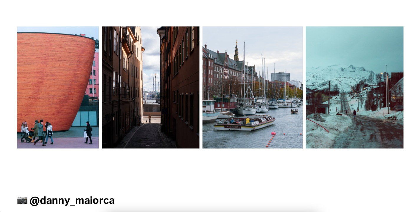 Screenshot of photos on a photography website homepage
