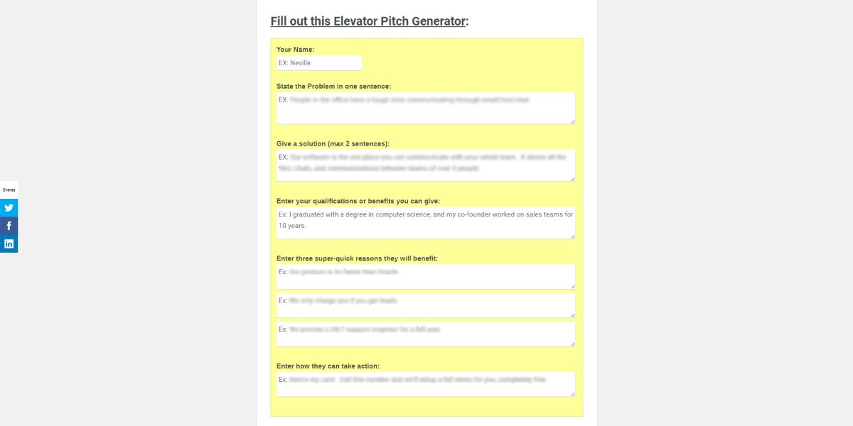 An image showing a format for elevator pitch generator