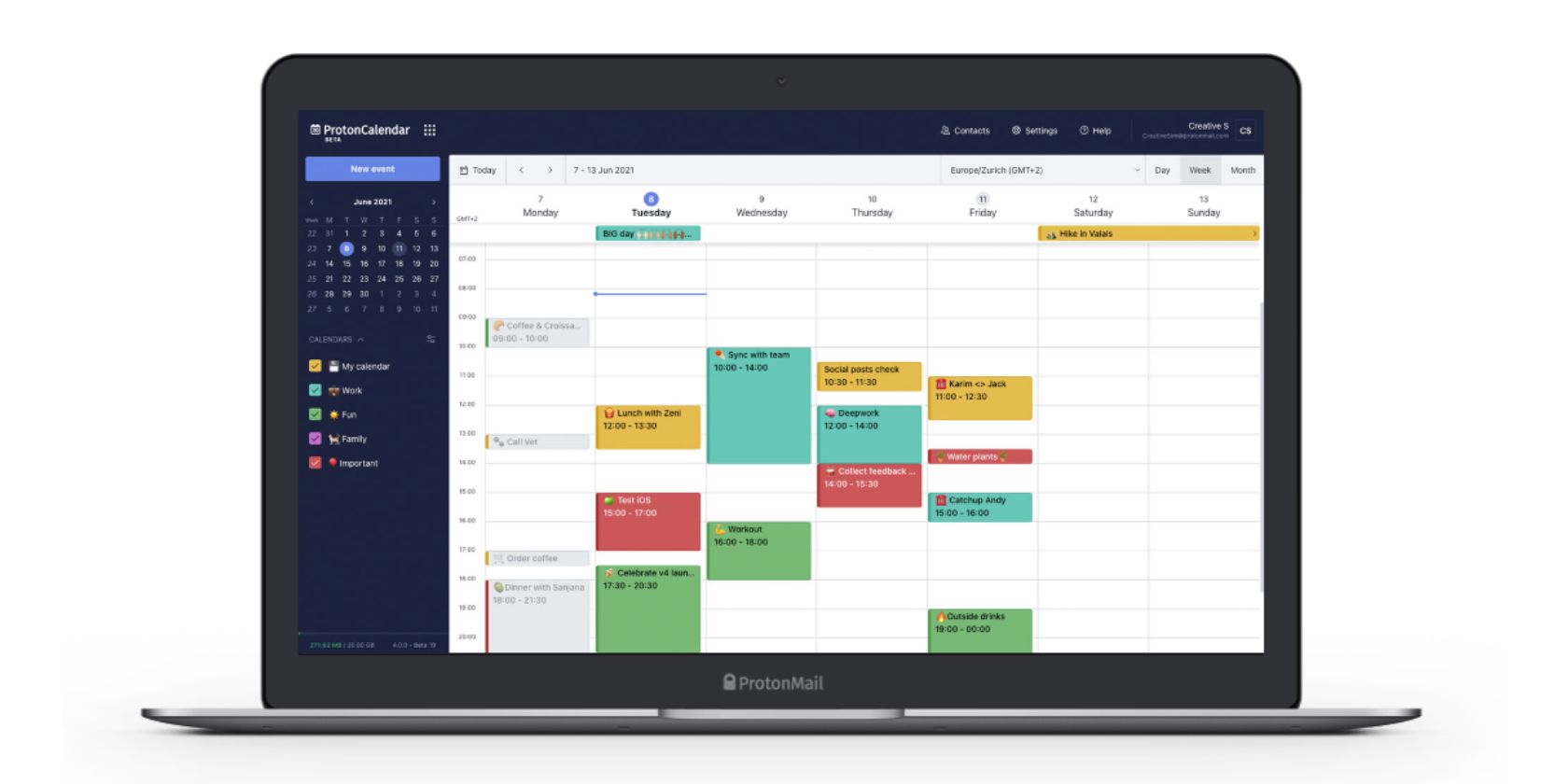 Screenshot of a computer showcasing a digital calendar with time blocks