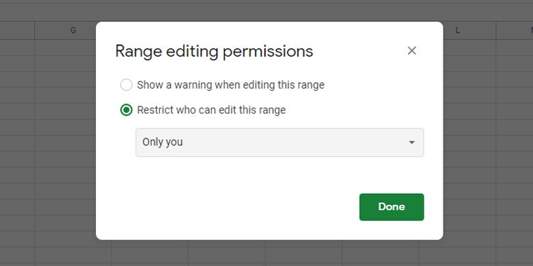 Range editing permissions for only you on Google Sheets