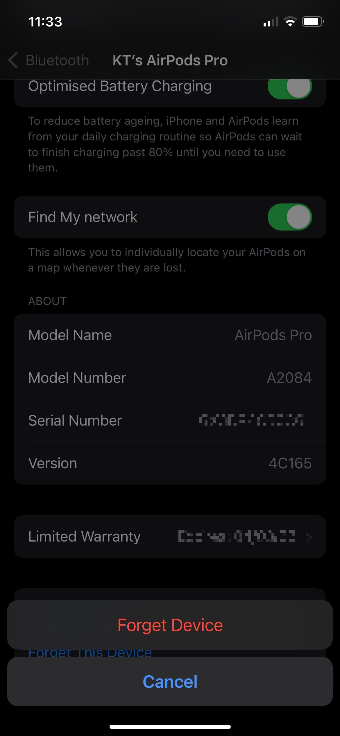 Forget Device confirmation for AirPods on iPhone