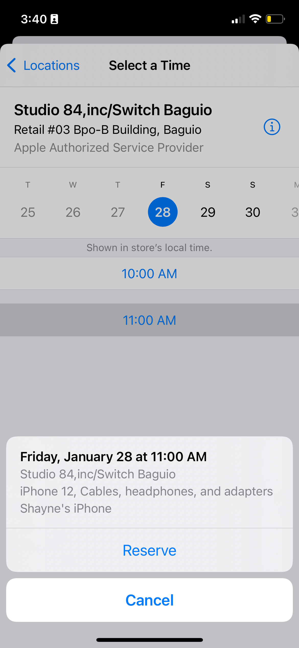 Reserve Button to Schedule a Repair Through Apple Support App