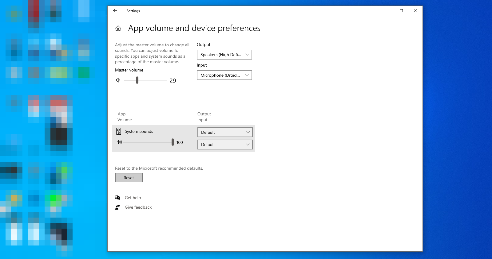 Resetting Sound Settings in Windows 10 Settings App
