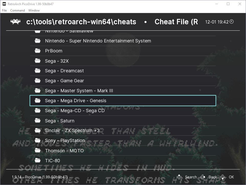 Retroarch has its cheats categorized in subfolders for each emulated system.