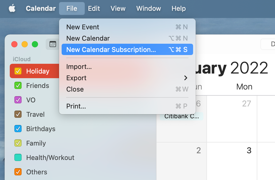 Apple Calendar on Mac - New Calendar Subscription