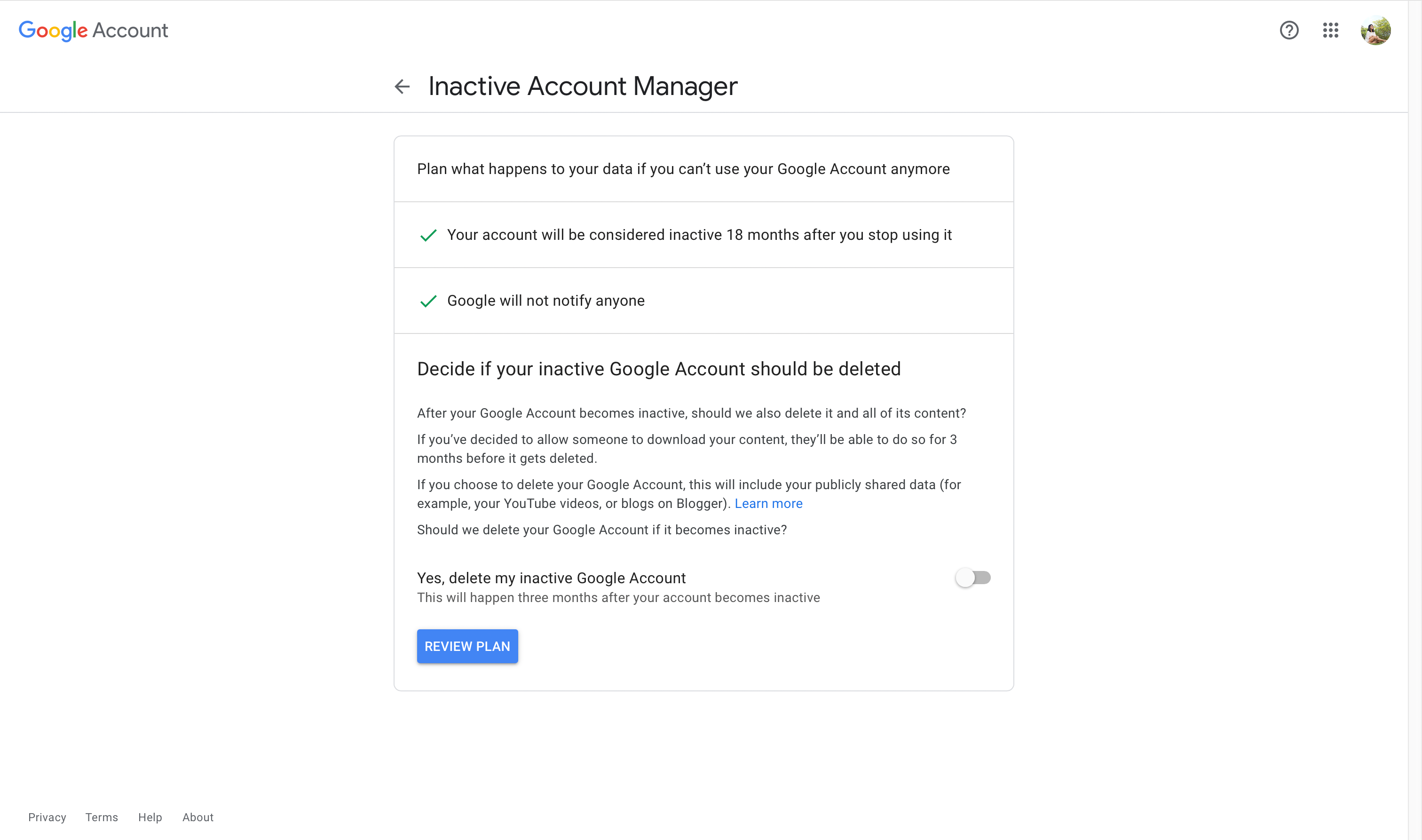 Decide if Google Inactive Account should be deleted
