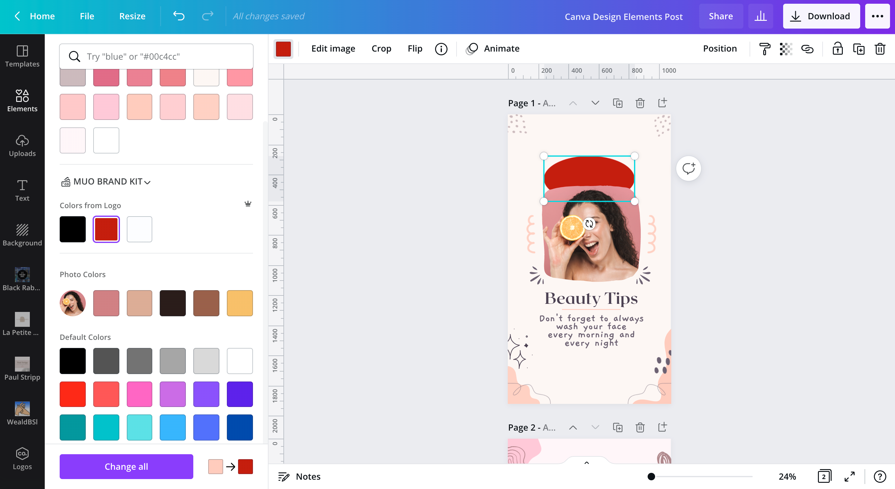 Author Screenshot changing the colour in canva