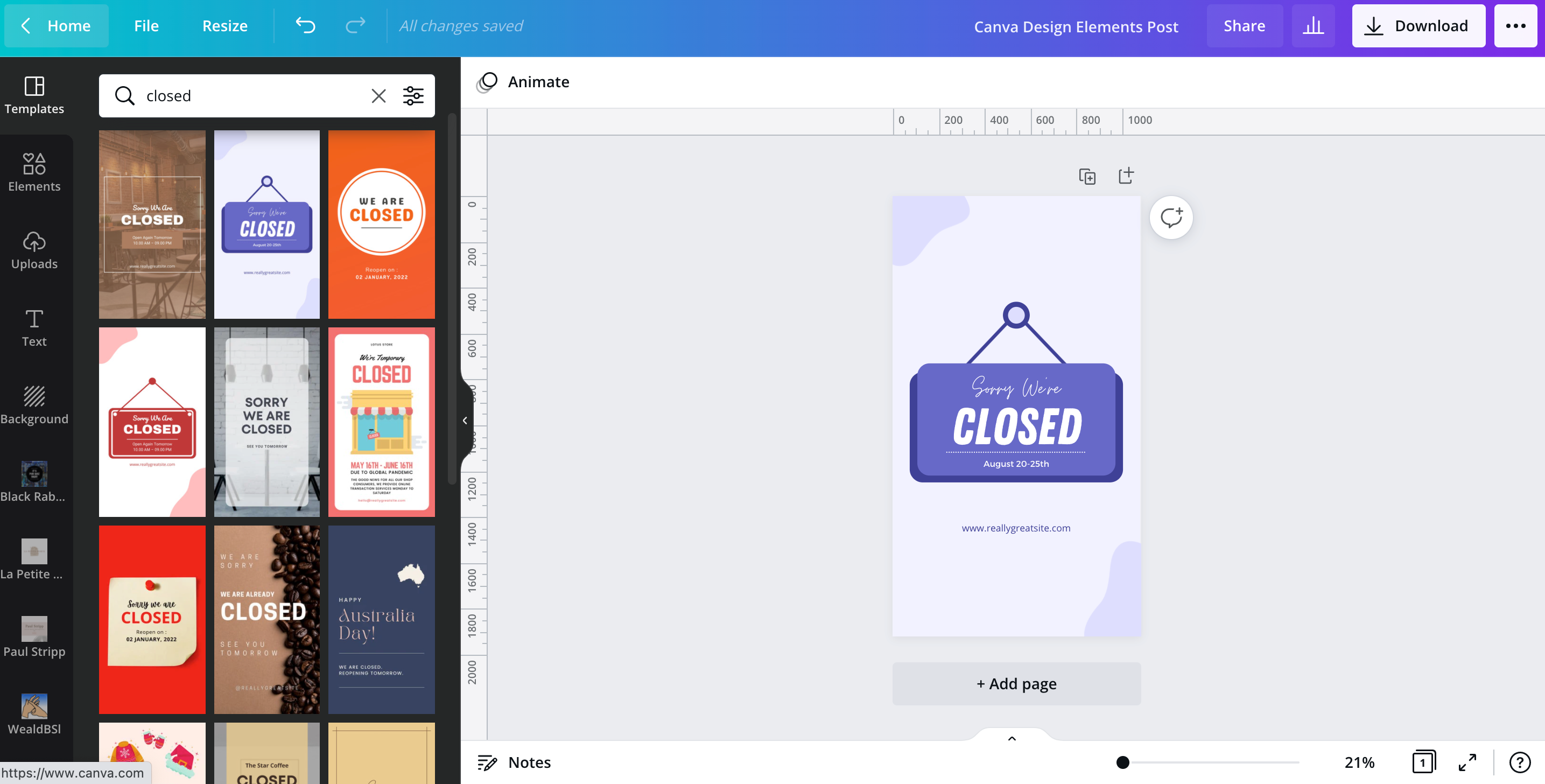 Author Screenshot of templates in canva