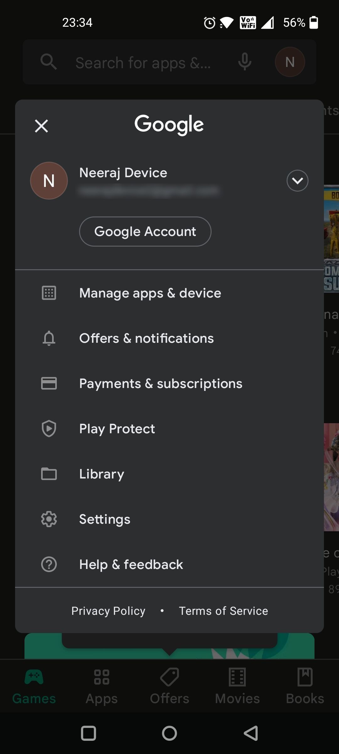 Select Payments and Subscriptions in Menu