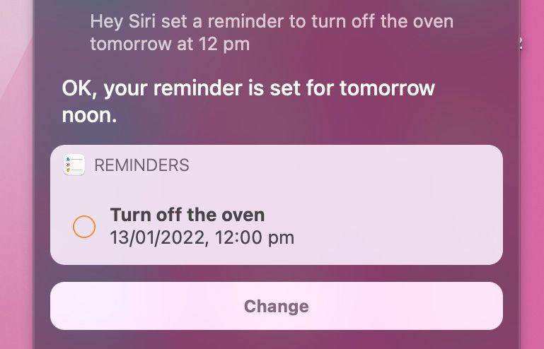 Reminder Set Using Siri