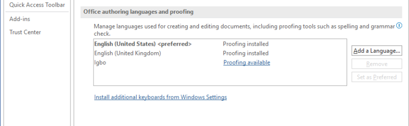 Set Office authoring languages and proofing