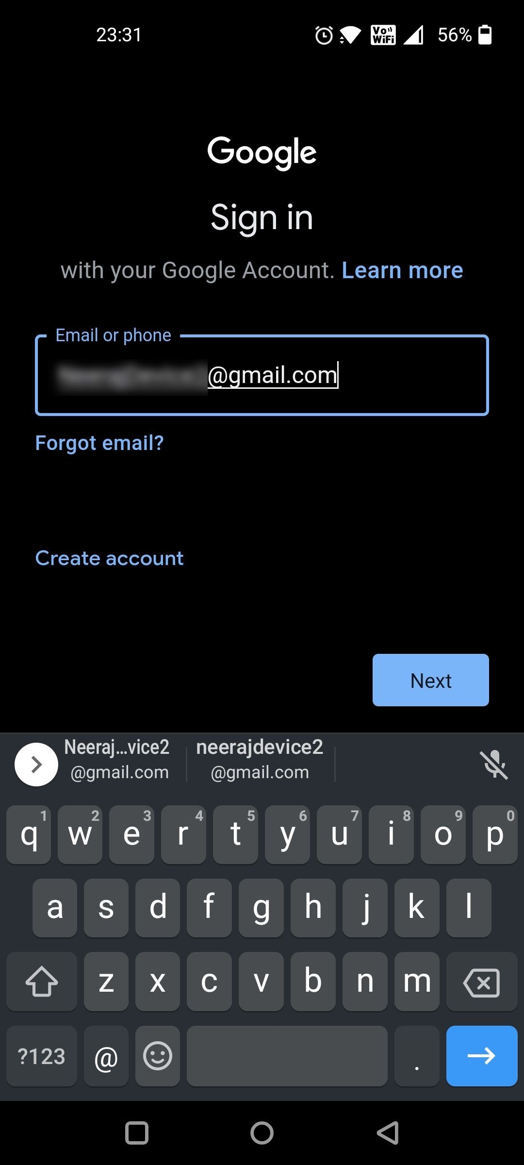 Sign in with Email of New Device