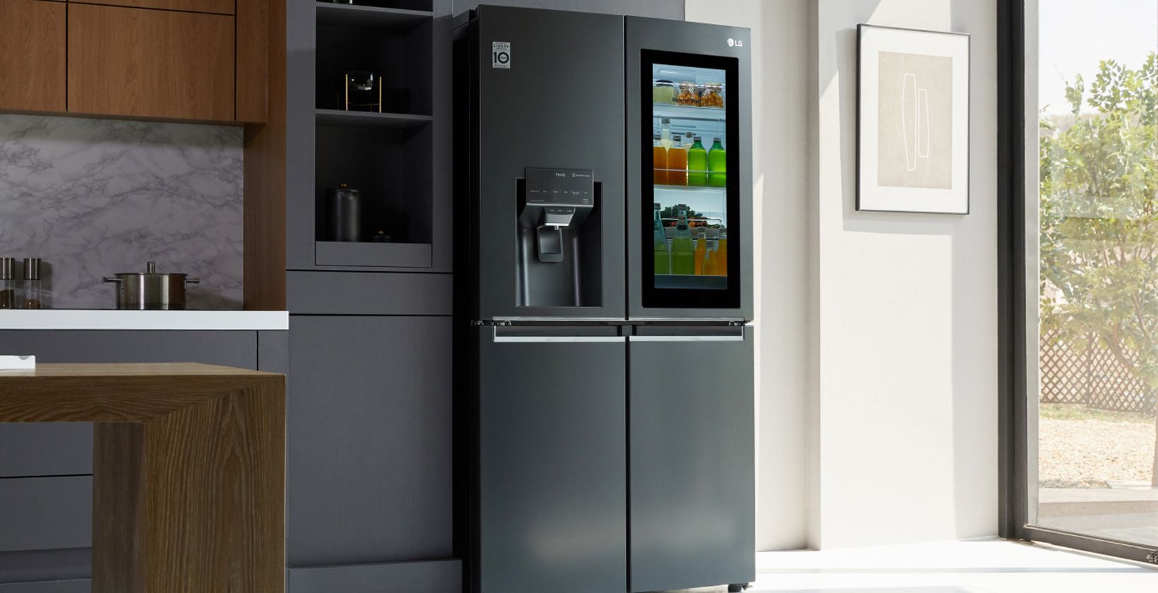 LG ThinQ smart refrigerator in kitchen
