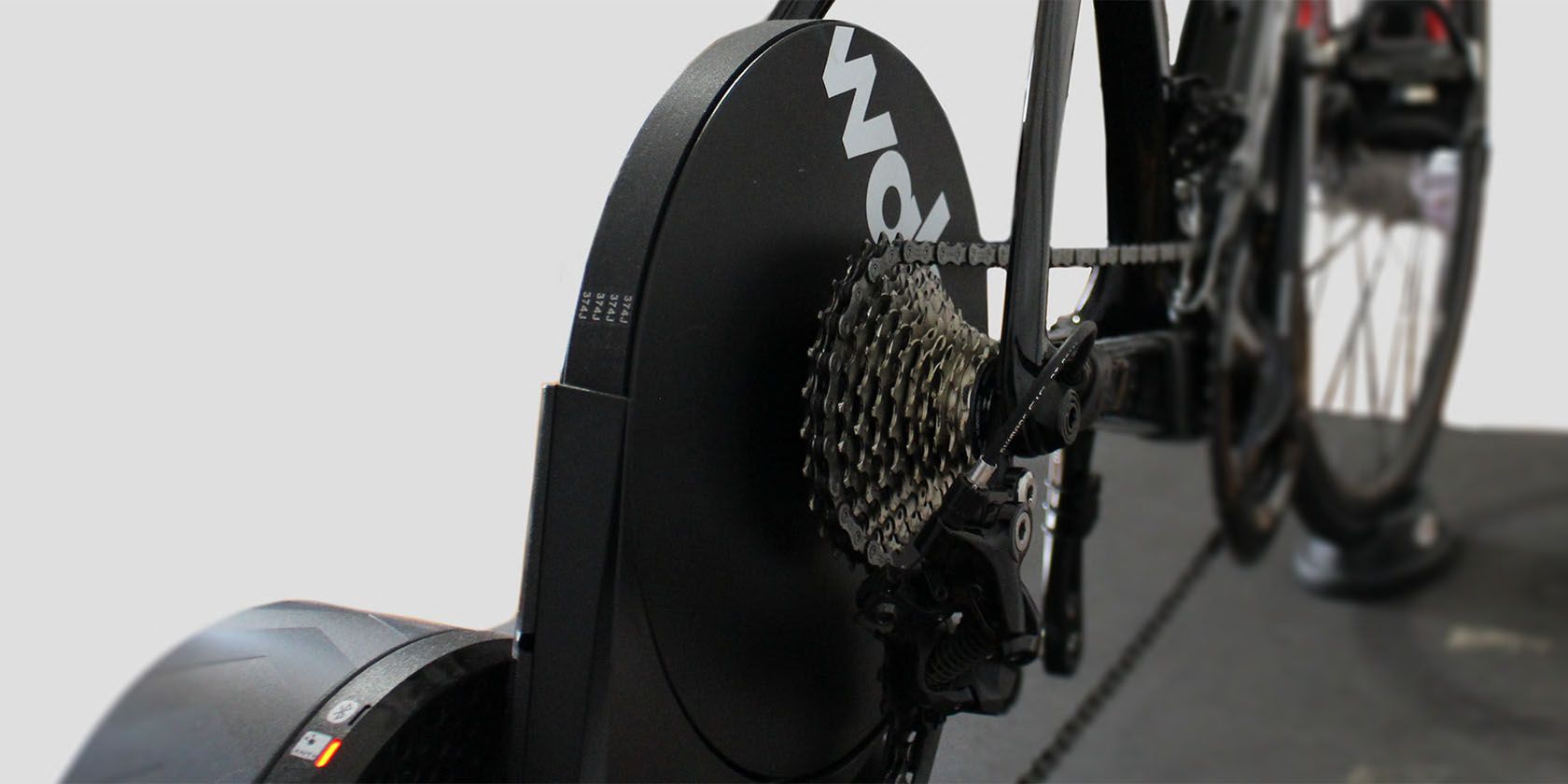 Close up view of a smart trainer for bicycles