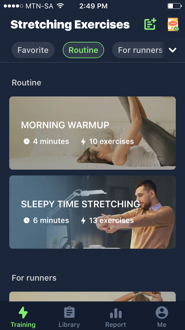 Stretch and Flexibility at Home app routines available page