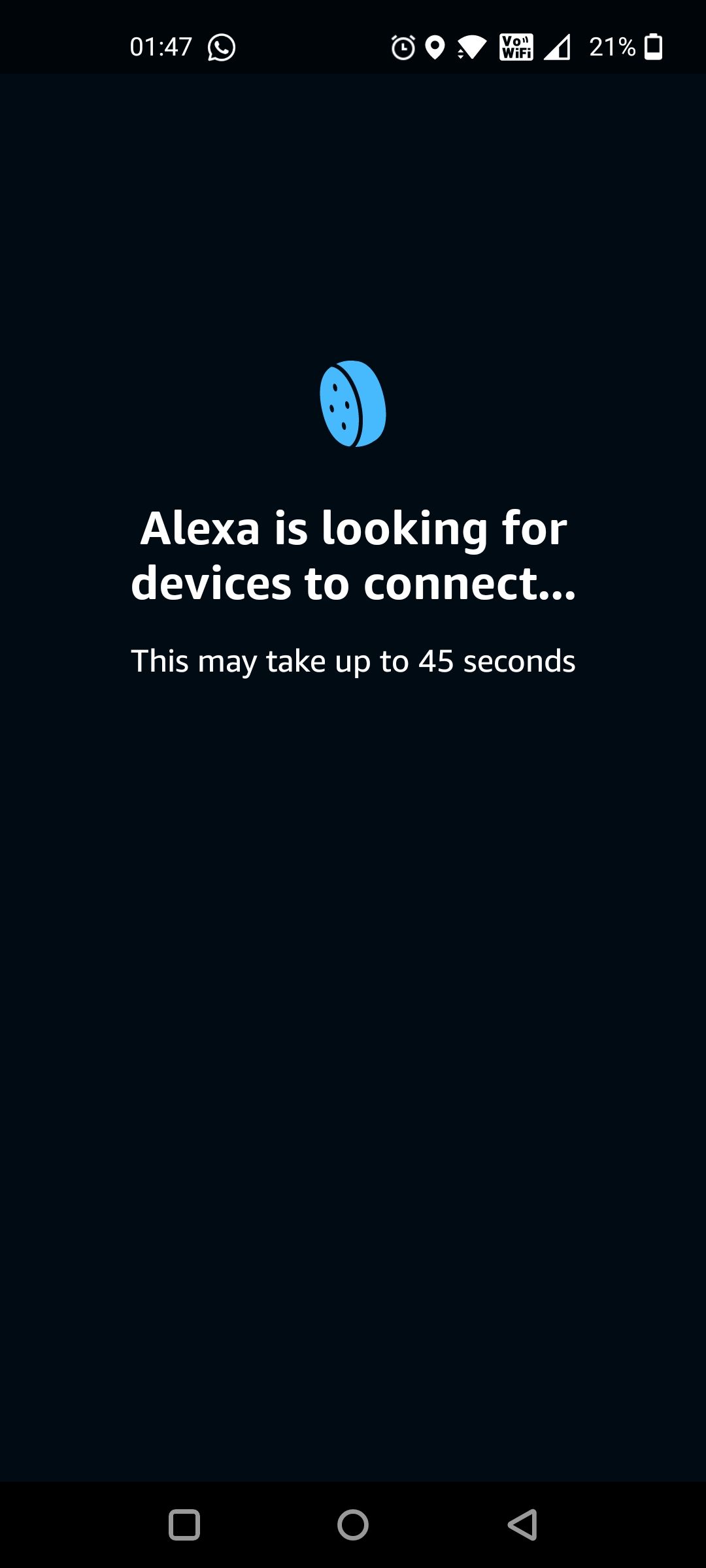 Alexa Searching for Device on Alexa App
