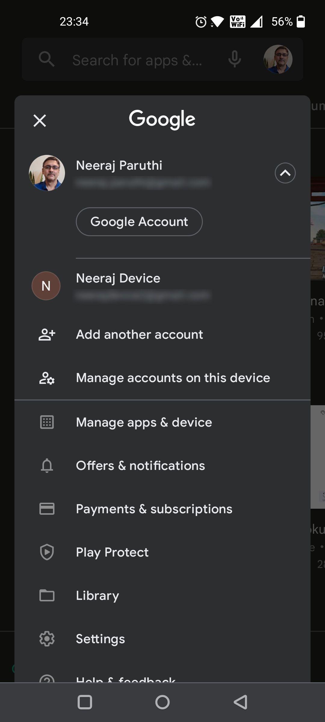 Tap on Down Arrow to View Both Devices or Accounts