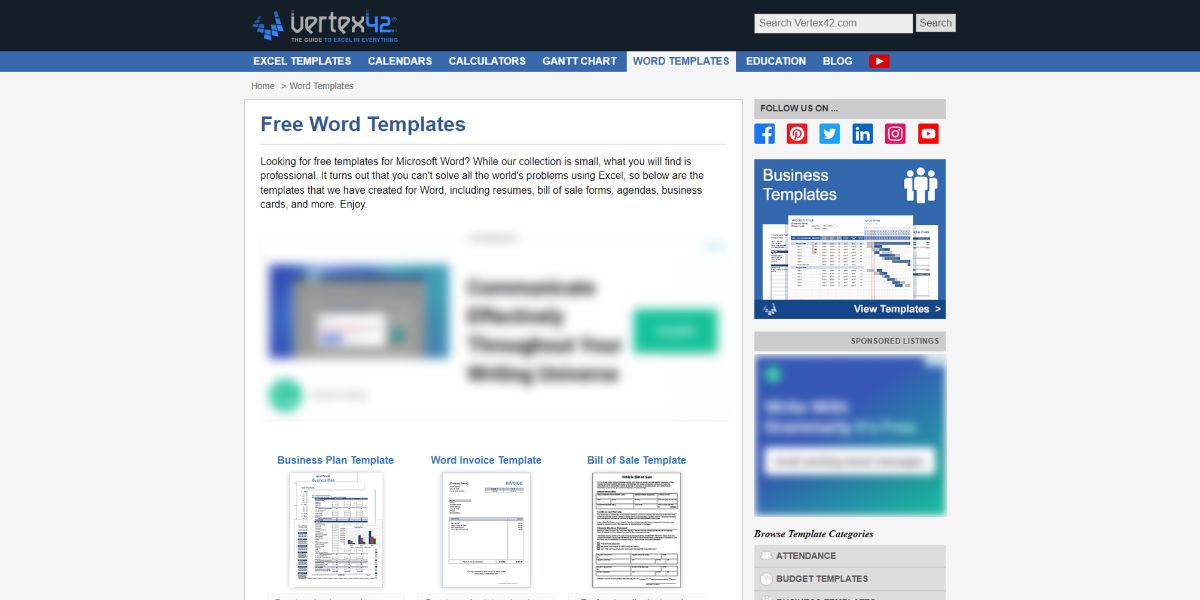A visual of the Vertex42 MS Word templates gallery
