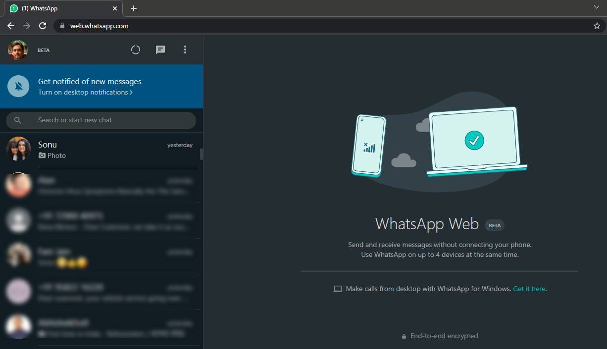 WhatsApp Web Beta Home Screen