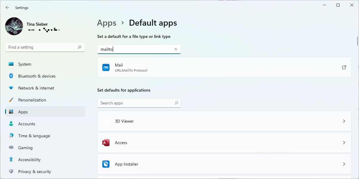 Pengaturan Windows 11 Aplikasi Default Mailto