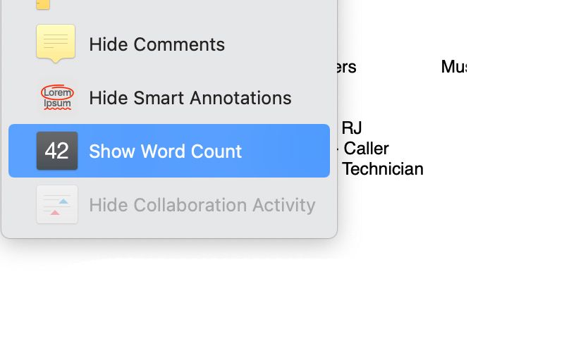 Word Count in Pages on macOS