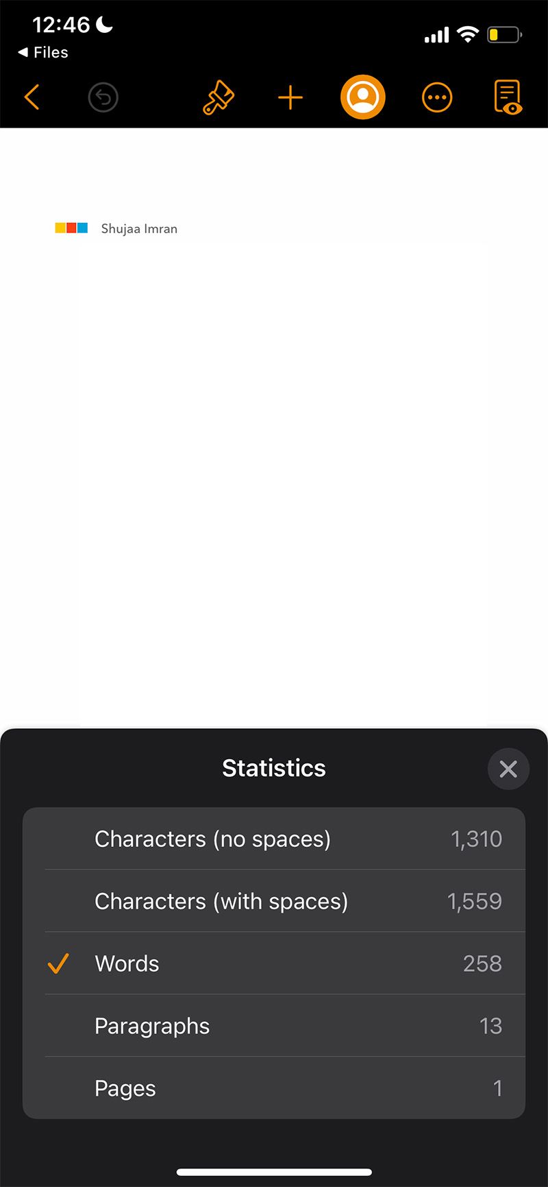 Related Counts in Pages on iOS
