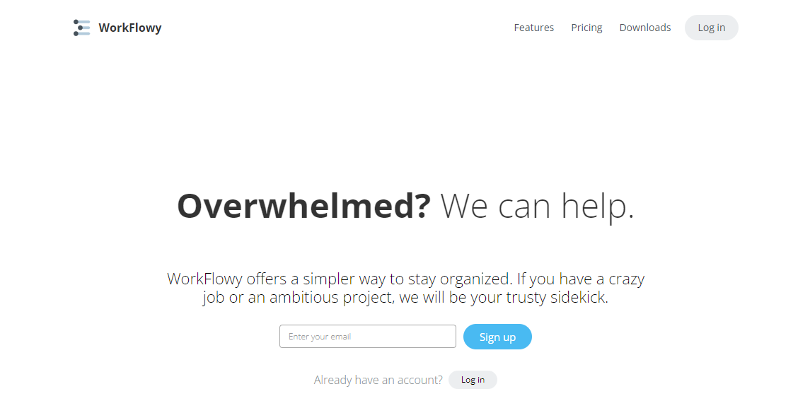A Screenshot of Workflowy's Landing Page